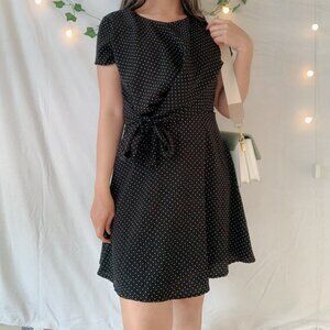 Black Short Sleeve Polka Dots Midi Dress - $25 - Size S/XS